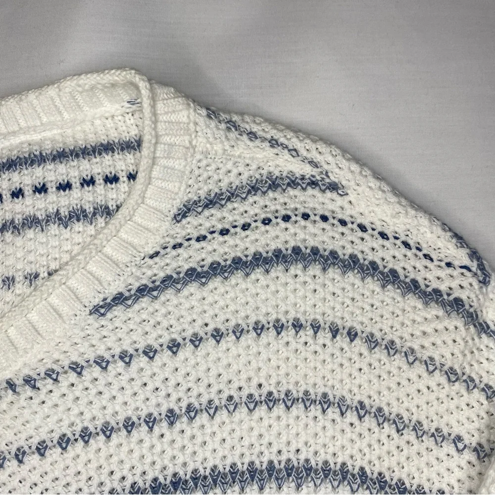 Chaps White Blue Stripes Long Sleeve Henley Pullover Sweater Women's Size XL - Picture 2 of 12